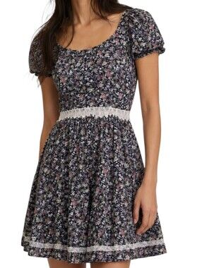 BCBGeneration Floral Mini Dress Women 6 Blue Cream